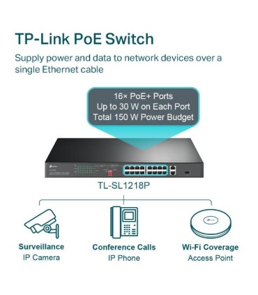 TP-LINK Switch  Desktop/pedestal 16x10Base-T / 100Base-TX PoE+ ports 16 TL-SL1218P