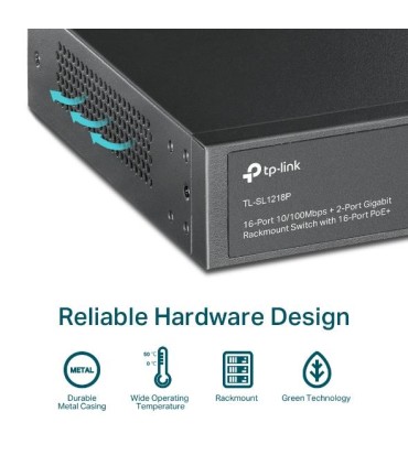 TP-LINK Switch  Desktop/pedestal 16x10Base-T / 100Base-TX PoE+ ports 16 TL-SL1218P