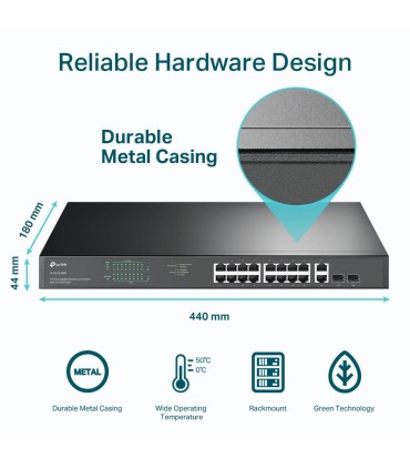 TP-LINK Switch  TL-SG1218MP Desktop/pedestal Rack 16x10Base-T / 100Base-TX / 1000Base-T PoE+ ports 16 250 Watts TL-SG1218MP
