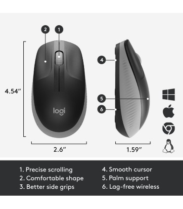 LOGITECH MOUSE USB OPTICAL WRL M190/GREY 910-005906 