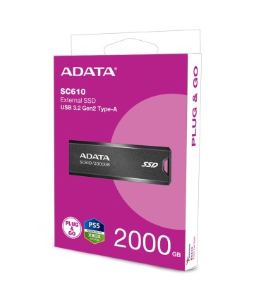 ADATA External SSD  SC610 2TB USB 3.2 Write speed 500 MBytes/sec Read speed 550 MBytes/sec SC610-2000G-CBK/RD