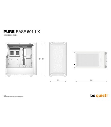 BE QUIET Case  PURE BASE 501 LX MidiTower Case product features Transparent panel Not included ATX MicroATX MiniITX Colour White