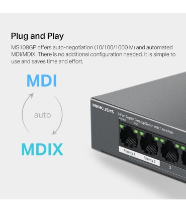 MERCUSYS Switch  MS108GP PoE+ ports 7 MS108GP
