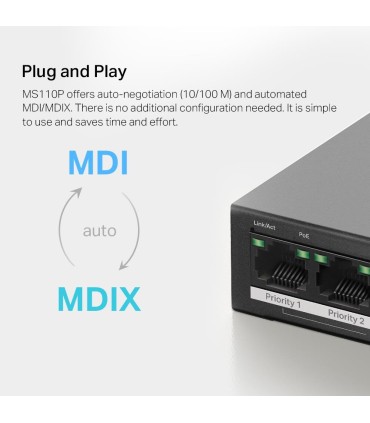 MERCUSYS Switch  Desktop/pedestal 10x10Base-T / 100Base-TX PoE+ ports 8 MS110P