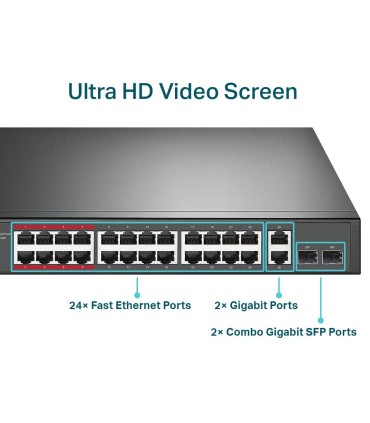 TP-LINK Switch  TL-SL1226P Desktop/pedestal 24x10Base-T / 100Base-TX 2x10Base-T / 100Base-TX / 1000Base-T PoE+ ports 24 TL-SL122