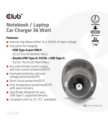 CLUB3D NB CHARGER CAR/36W CAC-1921 