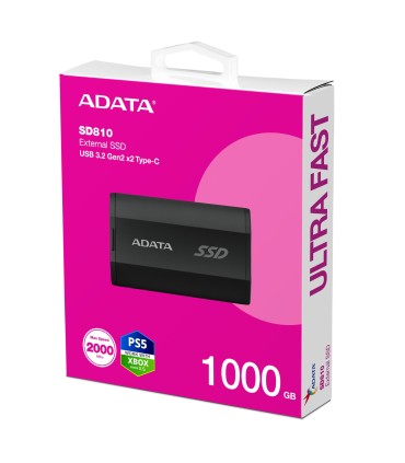 ADATA External SSD  SD810 1TB USB-C Write speed 2000 MBytes/sec Read speed 2000 MBytes/sec SD810-1000G-CBK