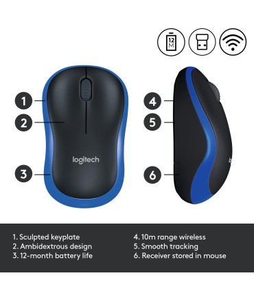 LOGITECH MOUSE USB OPTICAL WRL M185/BLUE 910-002239 