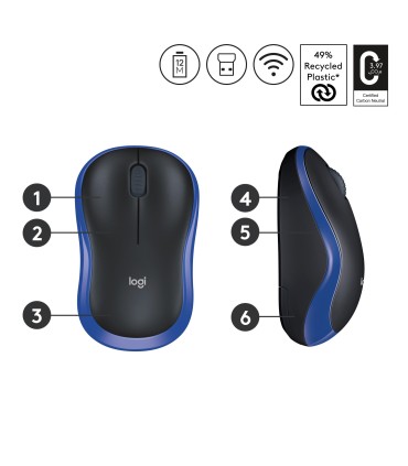 LOGITECH MOUSE USB OPTICAL WRL M185/BLUE 910-002239 