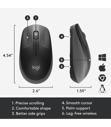 LOGITECH MOUSE USB OPTICAL WRL M190/CHARCOAL 910-005905 