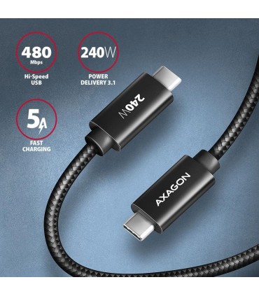 AXAGON CABLE USB-C TO USB-C 2M 240W/BRAID BLK BUCM2-CM20AB 