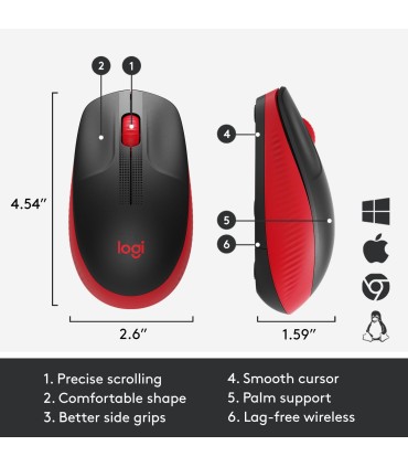 LOGITECH MOUSE USB OPTICAL WRL M190/RED 910-005908 